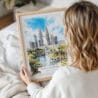 Woman Holding Framed Kuala Lumpur Watercolor Wall Art - Portrait
