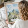 Woman Holding Framed Machu Picchu Watercolor Wall Art - Portrait
