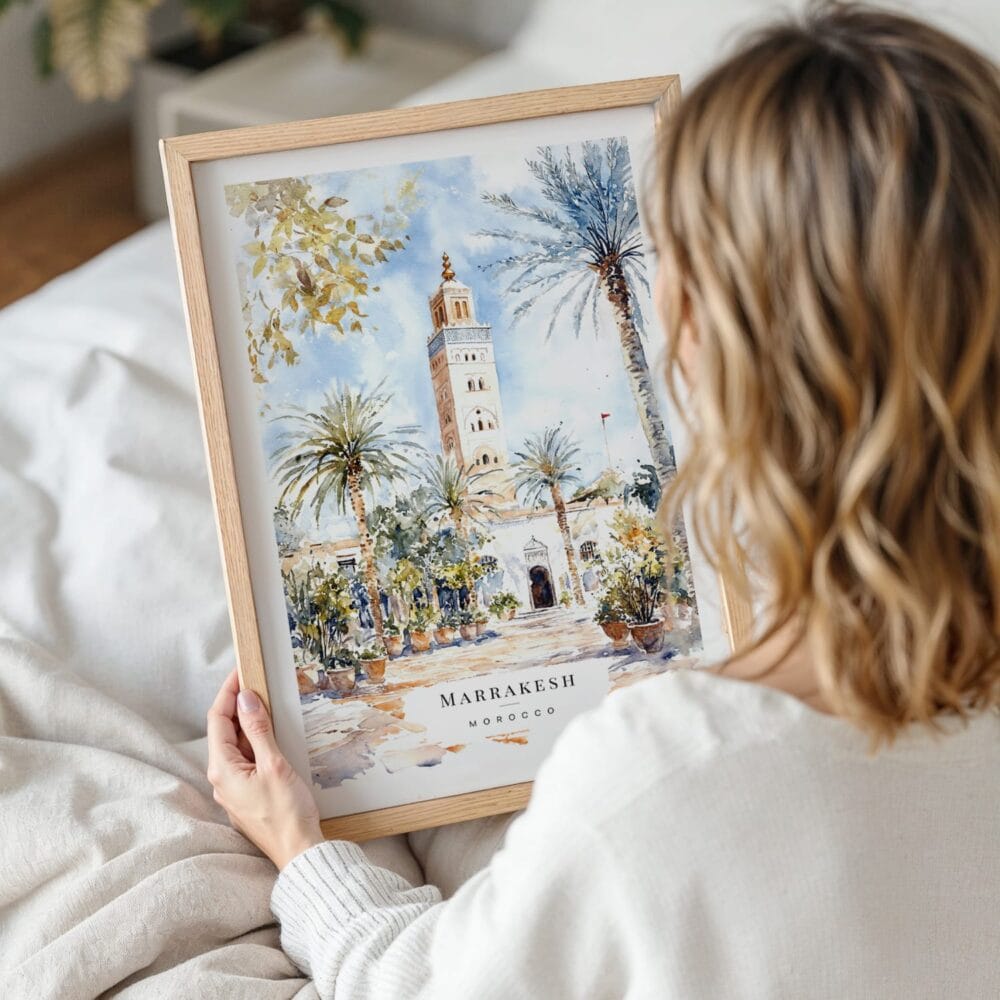 Woman Holding Framed Marrakesh Wall Art - Portrait Woman Holding Framed Marrakesh Wall Art - Portrait