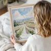 Woman Holding Framed Napa Valley Vineyard Watercolor Wall Art - Portrait