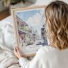 Woman Holding Framed New Orleans Bourbon Street Watercolor Wall Art - Portrait
