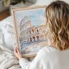 Woman Holding Framed Rome Colosseum Watercolor Wall Art - Portrait