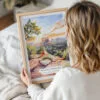 Woman Holding Framed Sedona Arizona Watercolor Wall Art - Portrait