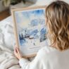 Woman Holding Framed Skiing in Grindelwald Watercolor Wall Art - Portrait