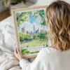 Woman Holding Framed Summer in Central Park New York Watercolor Wall Art - Portrait
