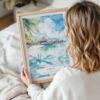 Woman Holding Framed Tahiti Watercolor Wall Art - Portrait