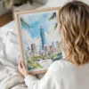 Woman Holding Framed Taipei Watercolor Wall Art - Portrait