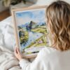Woman Holding Framed Tam Cốc Ninh Binh Watercolor Wall Art - Portrait