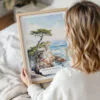 Woman Holding Framed The Lone Cypress Pebble Beach Watercolor Wall Art - Portrait