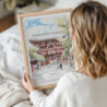 Woman Holding Framed Tokyo Asakusa Watercolor Wall Art - Portrait
