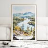 Adirondack Mountains Watercolor Art Print - Wood Frame standing on Floor