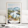 Adirondack Mountains Watercolor Art Print - Wood Frame standing on Floor
