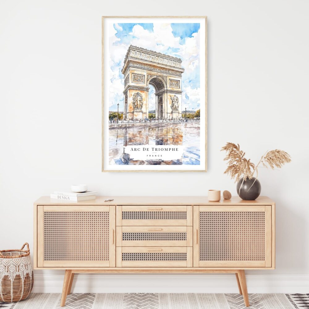 Arc De Triomphe Watercolor Art Print - Shelf - Portrait Arc De Triomphe Watercolor Art Print - Shelf - Portrait