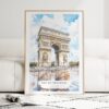Arc De Triomphe Watercolor Art Print - Wood Frame standing on Floor