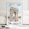 Arc De Triomphe Watercolor Art Print - Wood Frame standing on Floor