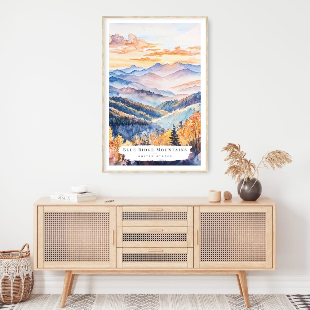 Blue Ridge Mountains Watercolor Art Print - Shelf - Portrait Blue Ridge Mountains Watercolor Art Print - Shelf - Portrait