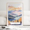 Blue Ridge Mountains Watercolor Art Print - Wood Frame standing on Floor