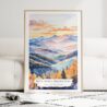 Blue Ridge Mountains Watercolor Art Print - Wood Frame standing on Floor