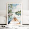 Boundary Waters Minnesota Watercolor Art Print - Wood Frame standing on Floor