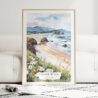 Cannon Beach Oregon Watercolor Art Print - Wood Frame standing on Floor