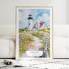 Cape Cod Nobska Lighthouse Watercolor Art Print - Wood Frame standing on Floor