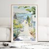Cape Cod Provincetown Watercolor Art Print - Wood Frame standing on Floor