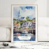 Cape Cod Watercolor Art Print - Wood Frame standing on Floor