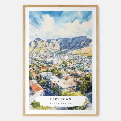 Cape Town Watercolor Art Print - Main - Wood Frame