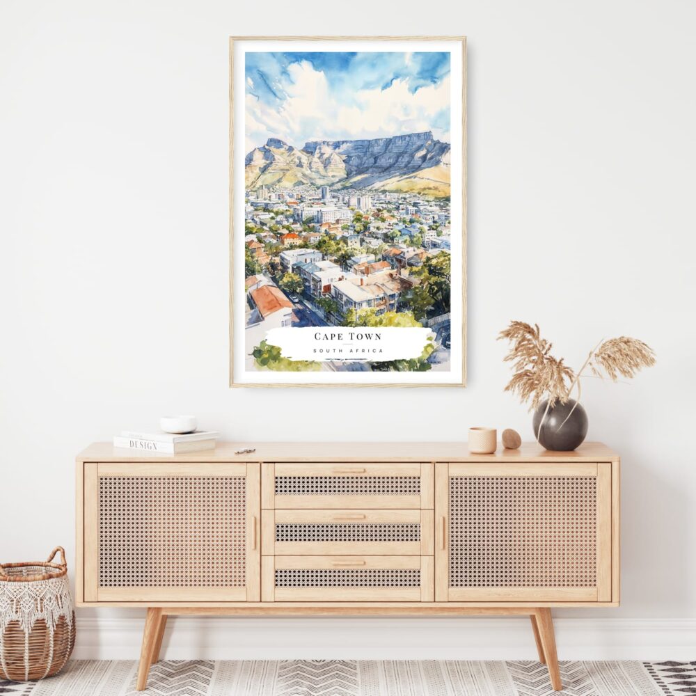 Cape Town Watercolor Art Print - Shelf - Portrait Cape Town Watercolor Art Print - Shelf - Portrait