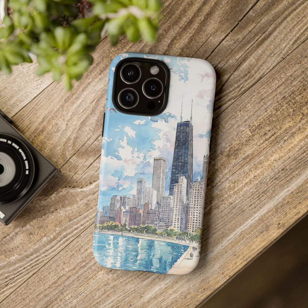 Chicago Skyline Phone Case - Tough Case - On Wood Table Chicago Skyline Phone Case - Tough Case - On Wood Table
