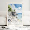 Door County Wisconsin Watercolor Art Print - Wood Frame standing on Floor