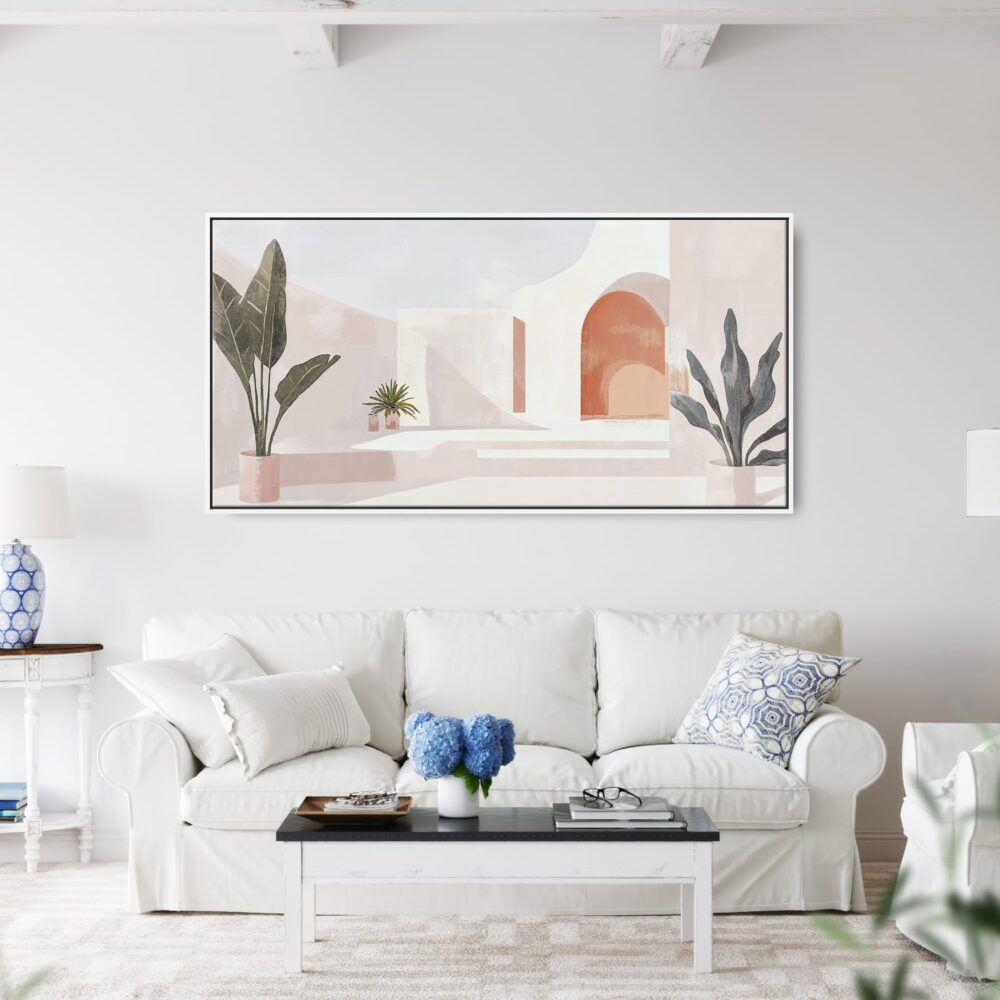 Framed Abstract Mediterranean Painting - Mid Century Style Canvas Art Print - Panorama Canvas Print - Living Room Framed Abstract Mediterranean Painting - Mid Century Style Canvas Art Print - Panorama Canvas Print - Living Room
