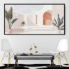 Framed Abstract Mediterranean Painting - Mid Century Style Canvas Print - Panorama - with Chairs