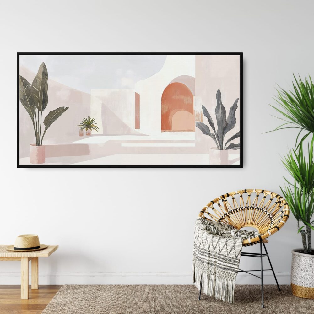 Framed Abstract Mediterranean Painting - Mid Century Style Canvas Wall Art - Larg Canvas Print - Lounge 1 Framed Abstract Mediterranean Painting - Mid Century Style Canvas Wall Art - Larg Canvas Print - Lounge 1