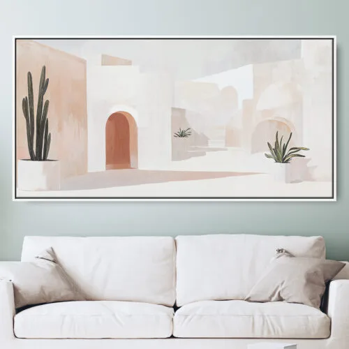 Mediterranean Canvas Art Print - Minimalist Abstract Painting - Panorama Canvas Wall Art