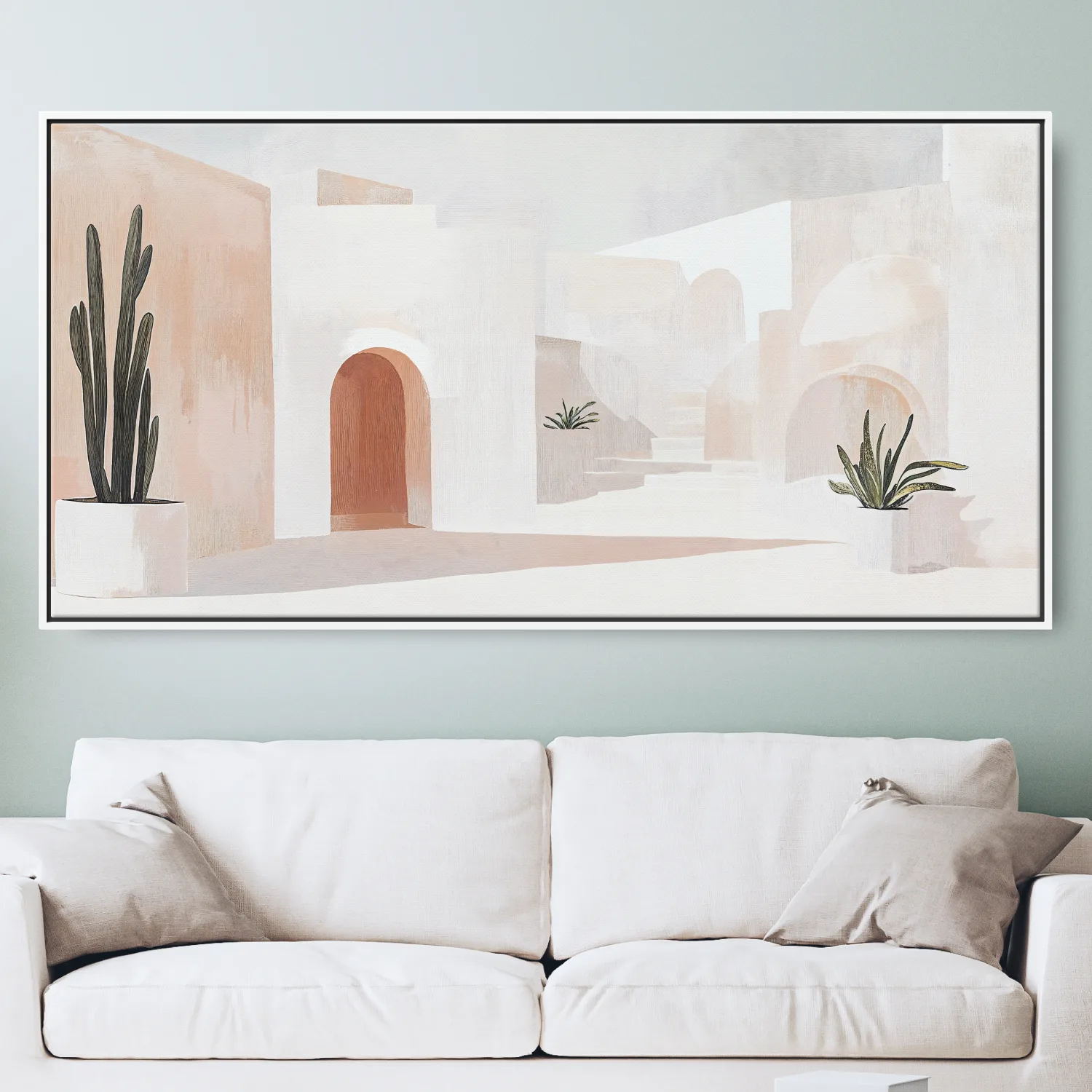 Mediterranean Canvas Art Print - Minimalist Abstract Painting - Panorama Canvas Wall Art