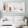 Framed Abstract Mid-Century Style Painting with mediterranean Vibes Panorama Canvas Print - Living Room