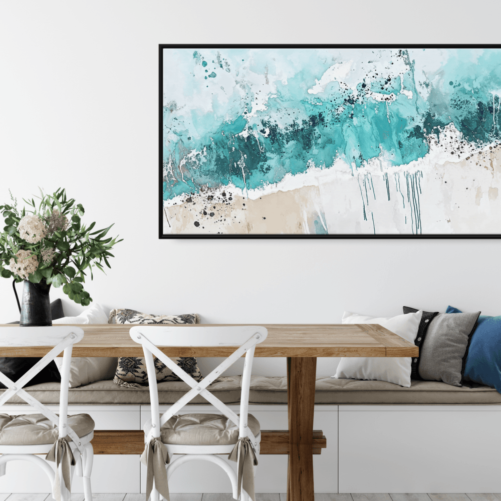 Framed Abstract Ocean Painting Canvas Wall Art - Panorama Canvas Print - Kitchen Wall Art Framed Abstract Ocean Painting Canvas Wall Art - Panorama Canvas Print - Kitchen Wall Art