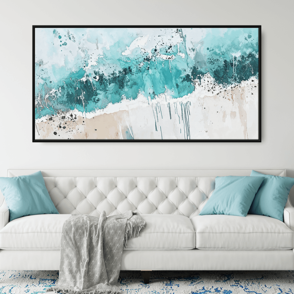 Framed Abstract Ocean Painting Canvas Wall Art - Panorama Canvas Print - Living Room Framed Abstract Ocean Painting Canvas Wall Art - Panorama Canvas Print - Living Room