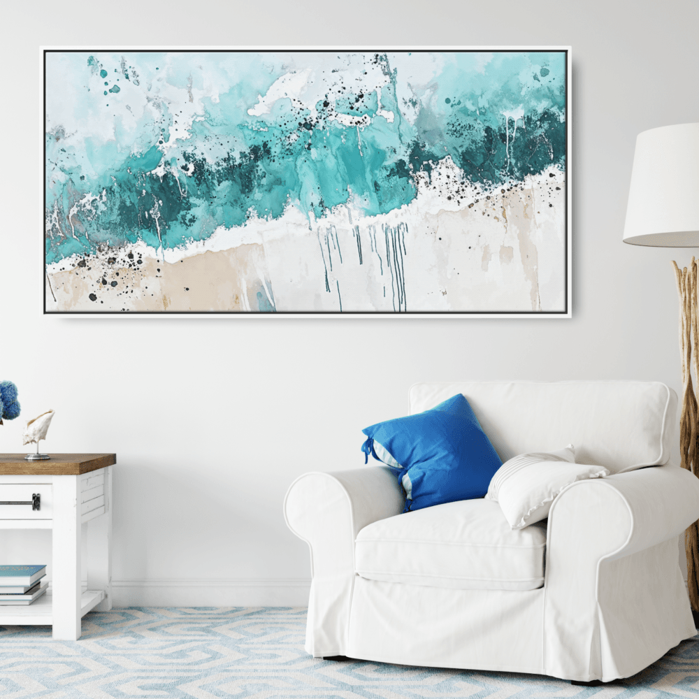 Framed Abstract Ocean Painting Canvas Wall Art - Panorama Canvas Print - Sofa Framed Abstract Ocean Painting Canvas Wall Art - Panorama Canvas Print - Sofa