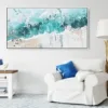 Framed Abstract Ocean Painting Canvas Wall Art - Panorama Canvas Print - Sofa