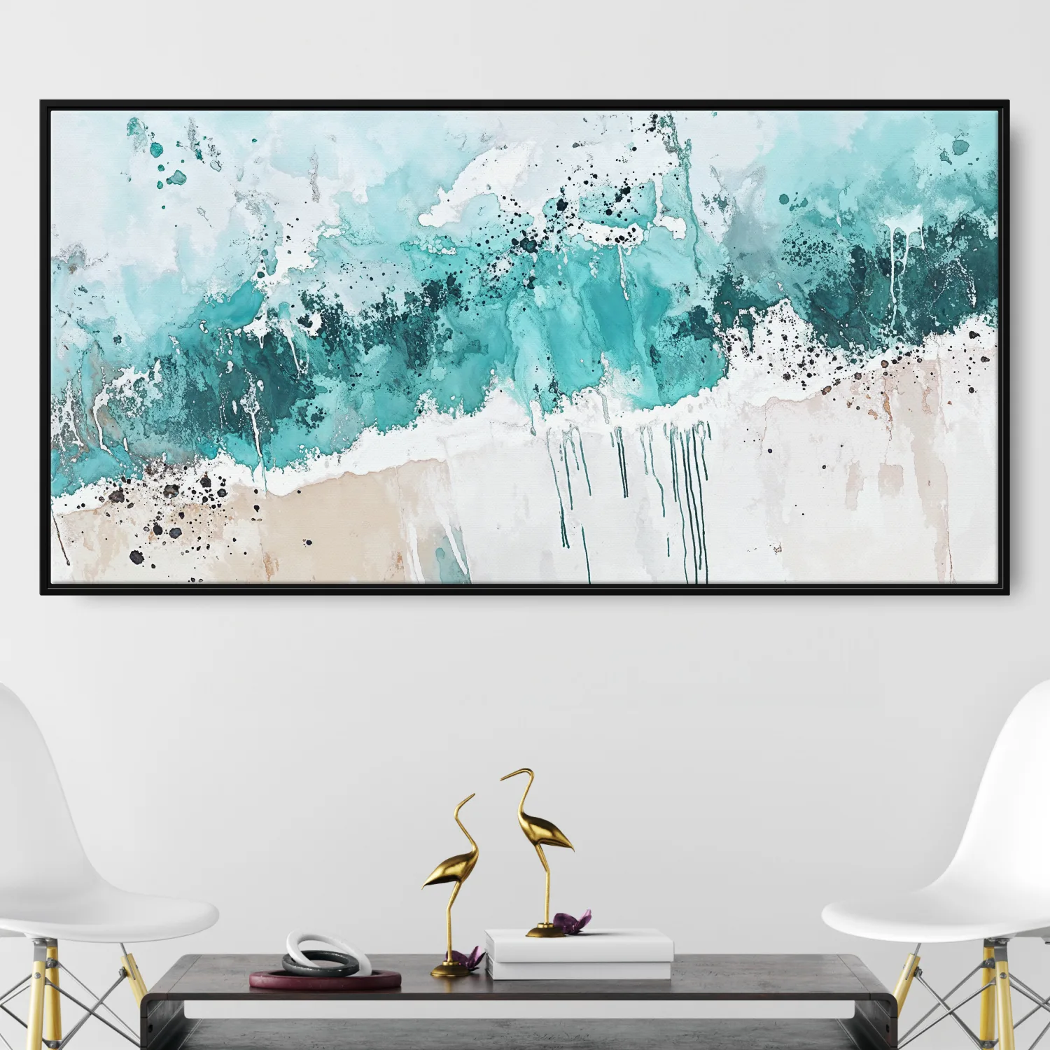 Abstract Ocean Painting Canvas Art Print - Minimalist Coastal Art - Panorama Canvas Wall Art