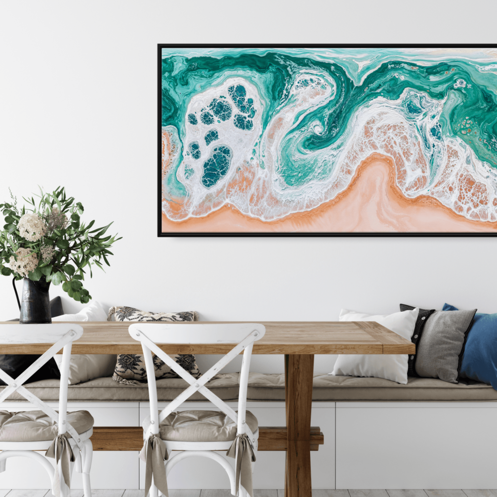 Framed Abstract Ocean Wave Canvas Wall Art - Panorama Canvas Print - Kitchen Wall Art Framed Abstract Ocean Wave Canvas Wall Art - Panorama Canvas Print - Kitchen Wall Art