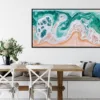 Framed Abstract Ocean Wave Canvas Wall Art - Panorama Canvas Print - Kitchen Wall Art
