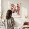 Framed Antelope Canyon Watercolor Wall Art - In Living Room with Woman Looking at it - Portrait