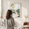 Framed New River Gorge National Park Watercolor Wall Art - In Living Room with Woman Looking at it - Portrait