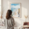 Framed Outer Banks NC Watercolor Wall Art - In Living Room with Woman Looking at it - Portrait