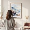 Framed Shenandoah National Park Watercolor Wall Art - In Living Room with Woman Looking at it - Portrait