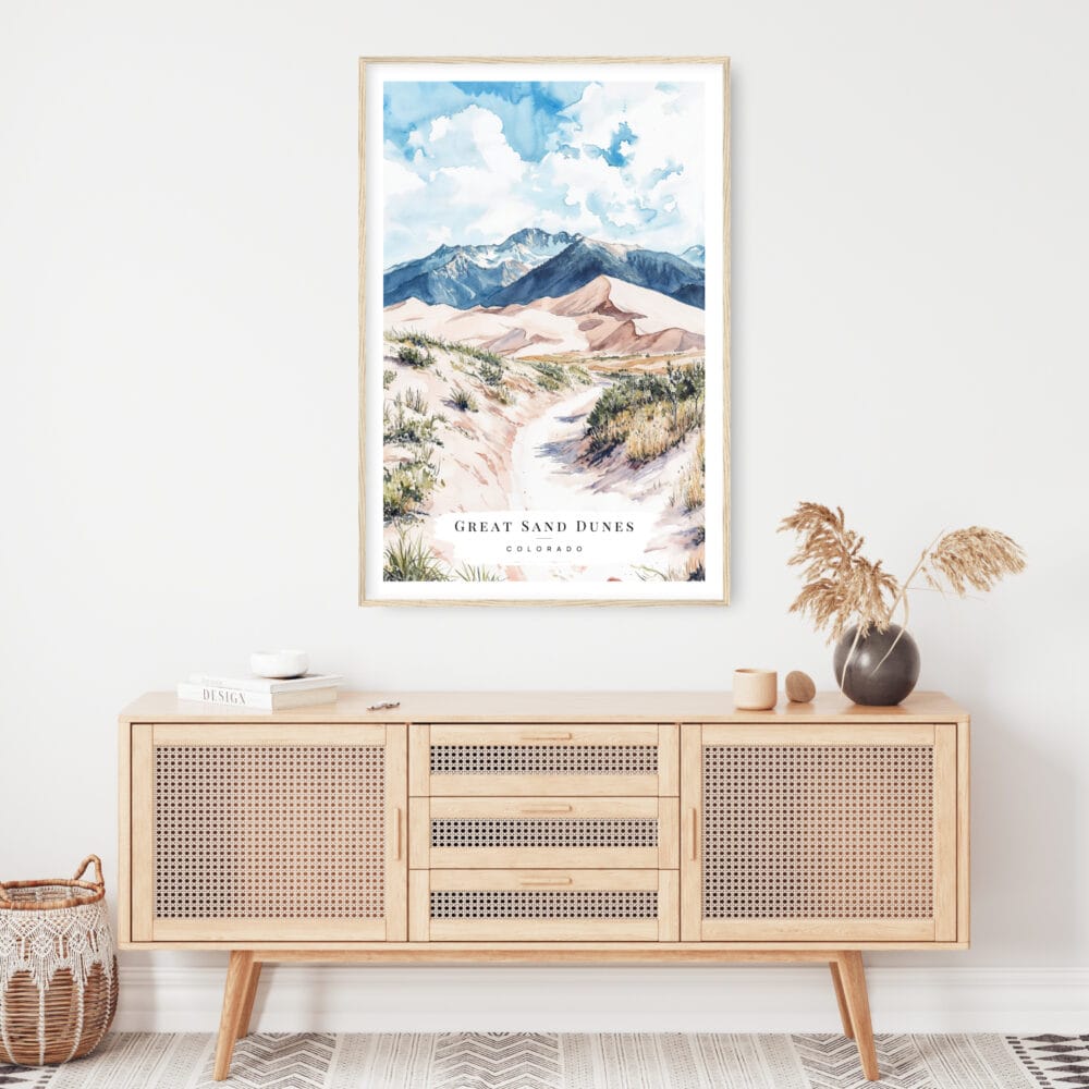 Great Sand Dunes Colorado Watercolor Art Print - Shelf - Portrait Great Sand Dunes Colorado Watercolor Art Print - Shelf - Portrait