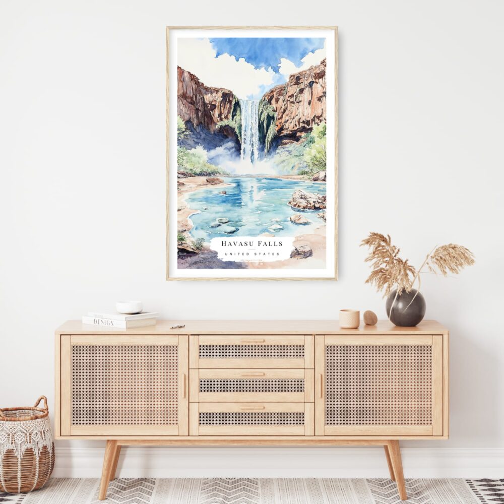 Havasu Falls Watercolor Art Print - Shelf - Portrait Havasu Falls Watercolor Art Print - Shelf - Portrait